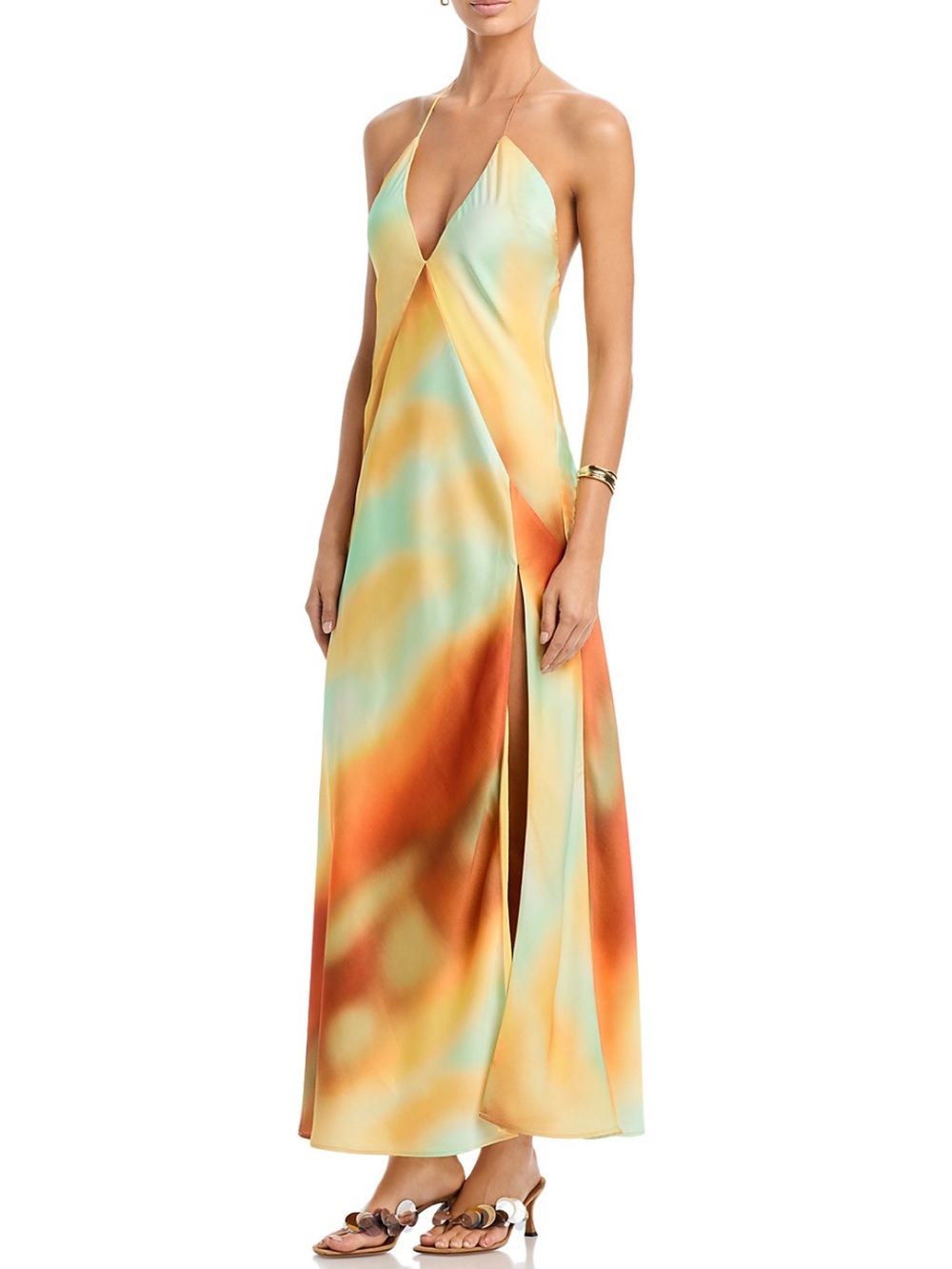 Bardot Orange & Aqua Satin Maxi Skirt